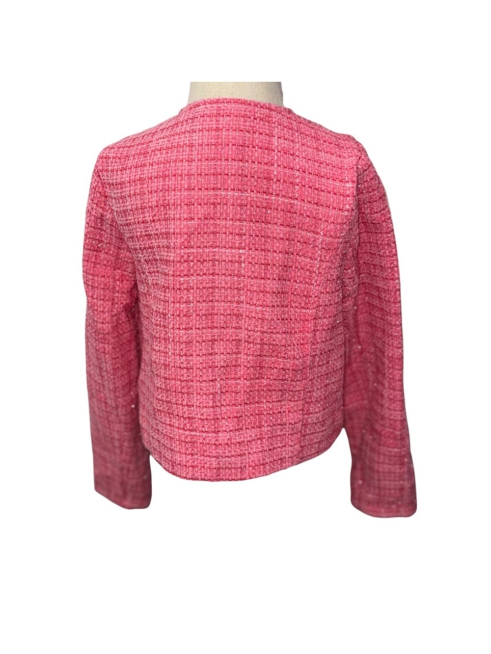 Rachel Zoe Girls Size 7 Pink Tweed Jacket Rhinestone Heart Buttons - Picture 4 of 6